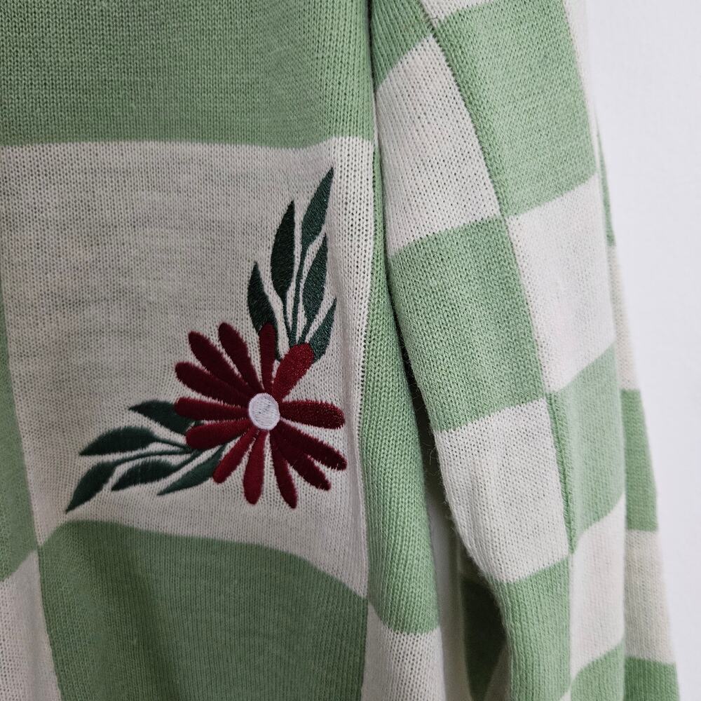 Hot Topic Thorn & Fable‎ Cottagecore Embroidered Check Cardigan S Green Ivory - Picture 4 of 8